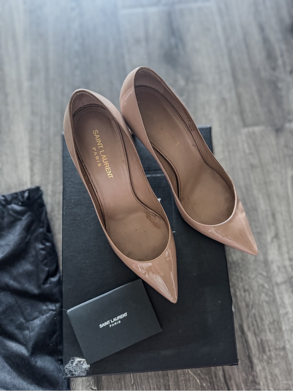Authentic Saint Laurent Zoe 85 Patent Leather Pumps - Nude Patent
